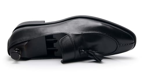 Santimon Men's Black Genuine Leather Tassel Loafers - Slip-On Dress Shoes for Casual, Business, Wedding & Prom - Modern Penny Loafers for Suits & Tuxedos3