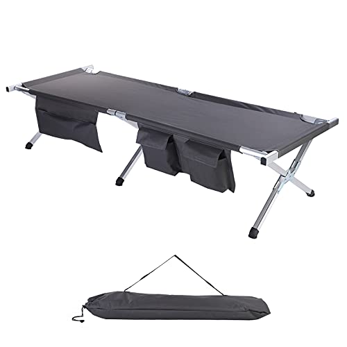 SV SCOOL VALUE Camping Cot, Lightweight Aluminum Camping Cot with Side Pockets & Storage Bag and Portable Folding Cot Bed Used for Camping Hunting, Beach, Barbecue, Hiking, Backpack, Office