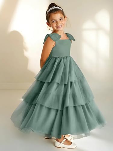 Satin Flower Girl Dress Tulle Sleeveless First Communion Wedding Party Bridesmaids Maxi Dresses3