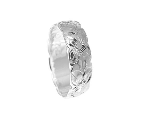 Arthur's Jewelry 925 sterling silver Hawaiian plumeria flower all around 6mm band ring size 3 to 143