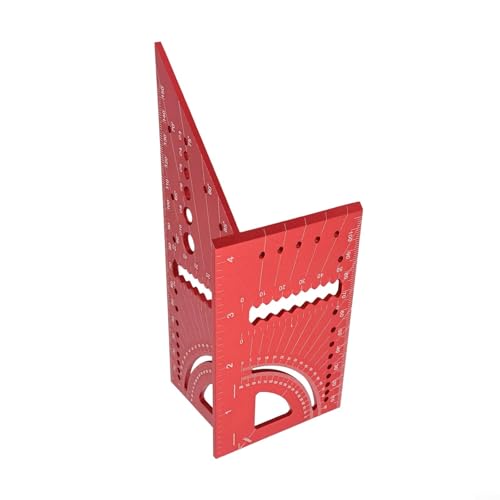 Eawfgtuw Règle d'angle pour le travail du bois en alliage d'aluminium avec rapporteur de jauge, outil de mesure d'angle 3D pour le dessin au trait, mortaise à queue d'aronde (rouge)