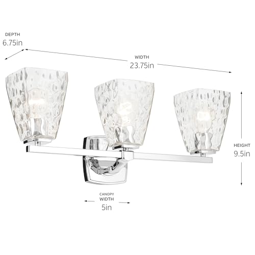 Image of Kichler Marant 21.25 inch 3-Light Bathroom Vanity Light Fixture with Clear Water Glass in Chrome for Mirror, Modern Wall Mount Lighting (21.25 inch W x 9.5 inch H), 55216CHWTR