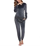 Totatuit Jogging Suits For Women 2 Piece Set Velour Tracksuit Crewneck Warm Winter Tops Long Sweatpa