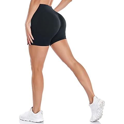 STARBILD Seamless Scrunch Bums Shorts High Waisted Gym Short Ruched Cycling Biker Short Booty Scrunch Butt Lifting Push Up Tummy Control Sport Short for Running Workout,Black,XL Cover