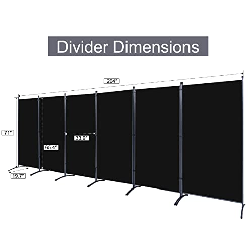 CHOSENM 6 Panel Folding Privacy Screens, 6 FT Tall Wall Divider with Metal Frame, Freestanding Room Divider for Office Bedroom Study (6 Panel, Black)