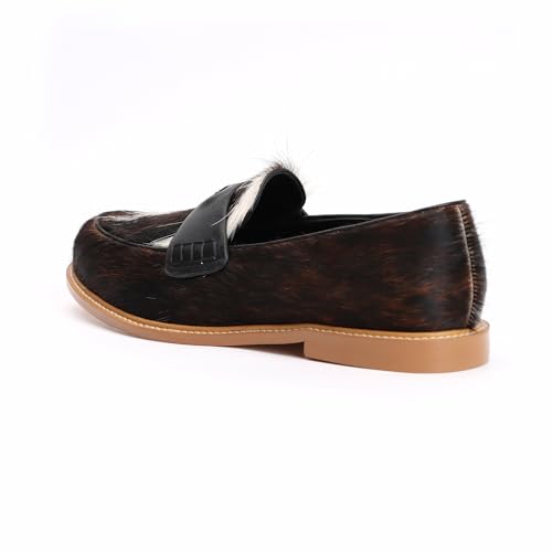 Image of XOBZJH Vintage Penny Loafers for Women Handmade Natural Calf Hair Flats with Arch Support,Comfortable Designer Work Walking Shoes