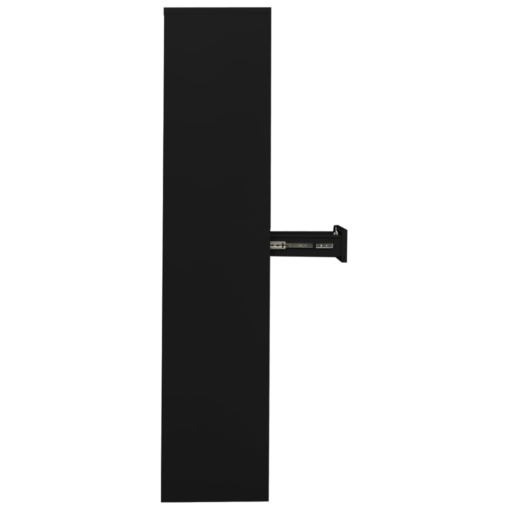 Armadio da ufficio nero, 90 x 40 x 180 cm, in acciaio, con serratura, con 2 cassetti e 3 ripiani regolabili, armadio in metallo per archiviazione e ufficio