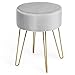 GIANTEX Schminkhocker Samthocker rund, Hocker Schlafzimmer, Fußhocker Sitzhocker mit Metallbeinen, moderner Polsterhocker Ottoman Hocker für Schlafzimmer Wohnzimmer Umkleidekabine (Grau)