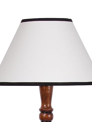 Image of Devansh White & Black Cotton conical Wooden Floor lamp -22