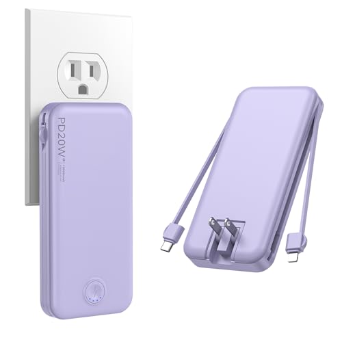 Portable Charger, 10000mAh PD20W Fast Charging Power Bank with Built-in Cables & Wall Plug, Travel Essential External Battery Pack, USB C Battery Phon