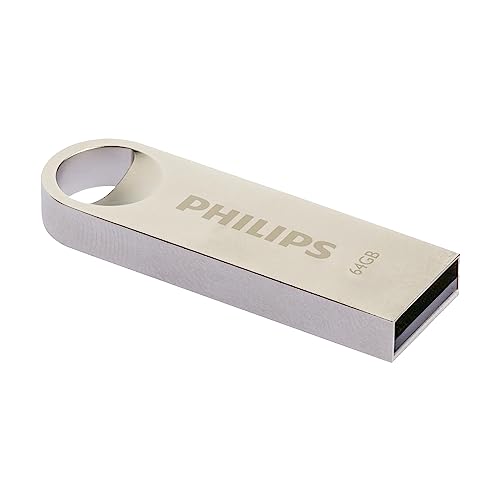 Philips Moon Edition High Speed 2.0 USB-minne 64 GB för PC, bärbar dator, datalagring, läshastighet upp till 20 MB/s, aluminium, nyckelring