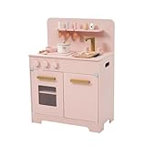 ままごと キッチン 木製 調理器具/調味料/食材/収納付き 組立式 子供 誕生日 プレゼント ミニキッチン (ピンク)