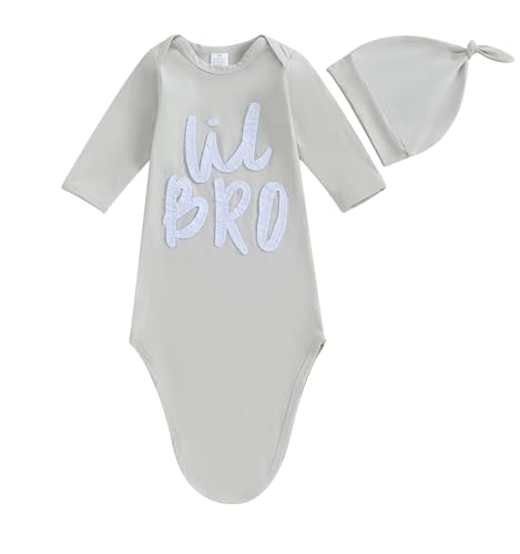 Image of 0-3M Girls Boys Nightgown Lil Sis/Bro Letters Baby Gowns Sleepover Gift Infant Hospital Outfits Coming Home Clothes