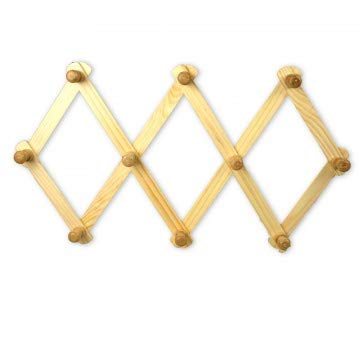 Stllion 10 Hook Wooden Wall Mounted Expandable Peg Coat Rack Hanger for Hat Cap Belt Umbrella Coffee Mug Jewelry Hanging Pack of 1
