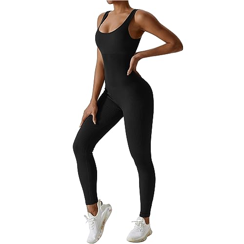 Mayround Damen Yoga Gerippter Einteiler Hoher Taille Leggings Ärmellos...