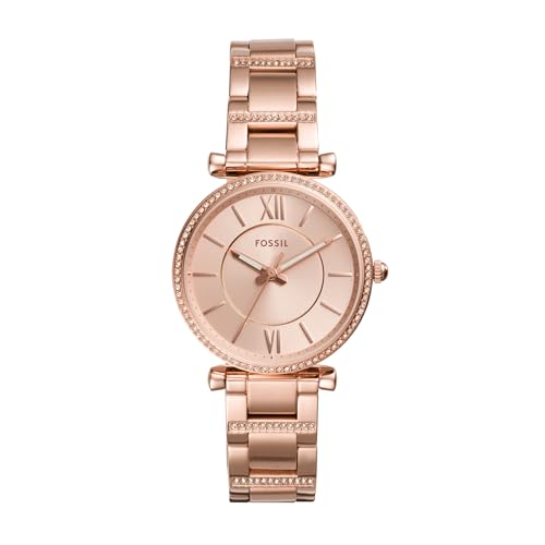 Fossil Damenuhr Carlie, Quarzwerk, 35mm Rose Gold Edelstahlgehäuse mit einem Edelstahlarmband, ES4301
