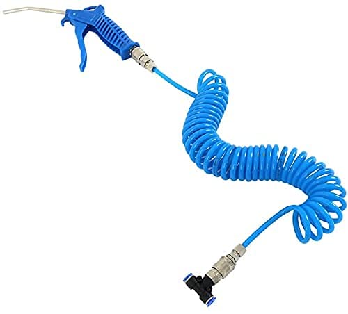 Air Blow Gun Kit Air Duster Cleaning Nozzle Blow Spray Tool Kit with 5 Meter Long Coil PU Air Hose,4×6mm(Blue) - Image 4
