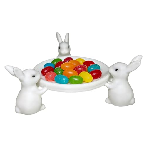 Zitreeqs Conejo de Pascua Soporte para tartas, bandeja para joyas, collares, pulseras, anillos, llaves, pasillo, cómoda, mesita de noche, escritorio, fiesta, boda, festivo, 9,7 x 8,3 x 4 cm