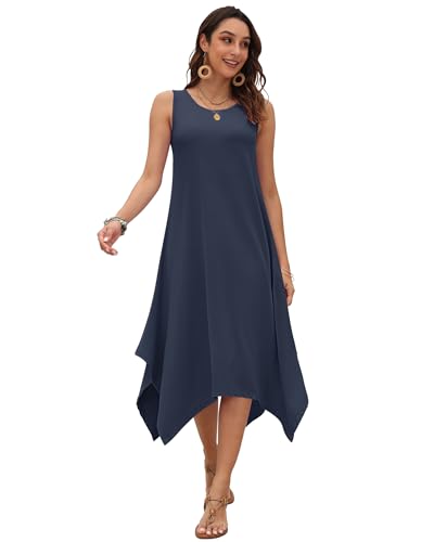 Image of AUSELILY Women's Summer Dresses Casual Sleeveless Midi Tank Beach Dress | Women's Asymmetrical Hem Sundress with Side Pockets, Great for Beach, Vacation & Daily Wear
