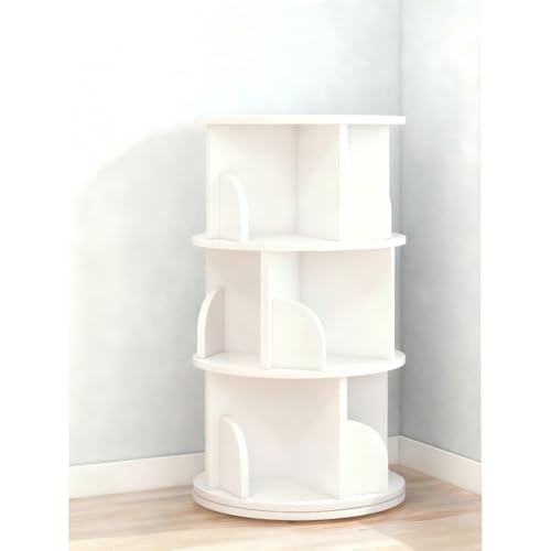 Wapik 回転式本棚 3 段 / 4 段 / 5 段 直径 40cm A4 が入る高さ 大容量 回転ラック ブックシェルフ 絵本棚 漫画 小さい CD/DVD ラック 組立品 書棚 (ホワイト,3 段(さんだん ))