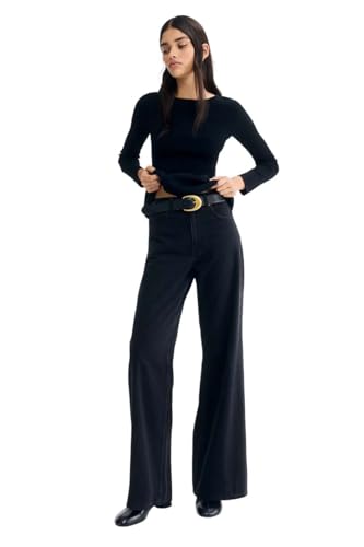 Image of KOTTY Women's High Waist Straight Fit Denim Jeans | Stretchable| Wide Leg & Regular Fit Stylish Wear