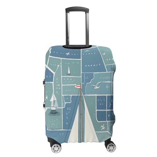 Luggage Cover for Travel Nautical Sailboat Map Print Fashion Luggage Covers Washable Stretch Suitcases Protector Fits 19-32 Inch Luggage M4