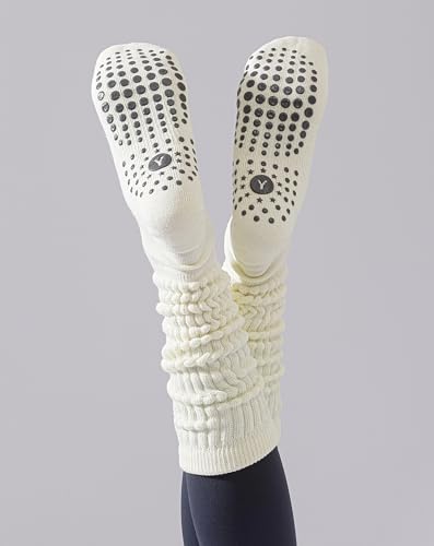 Image of Yawlsow Pilates Socks with Grips for Women Yoga Ruffle Grippy Non Slip Long Slouchy Scrunch Socks for Barre Workout Hospital
