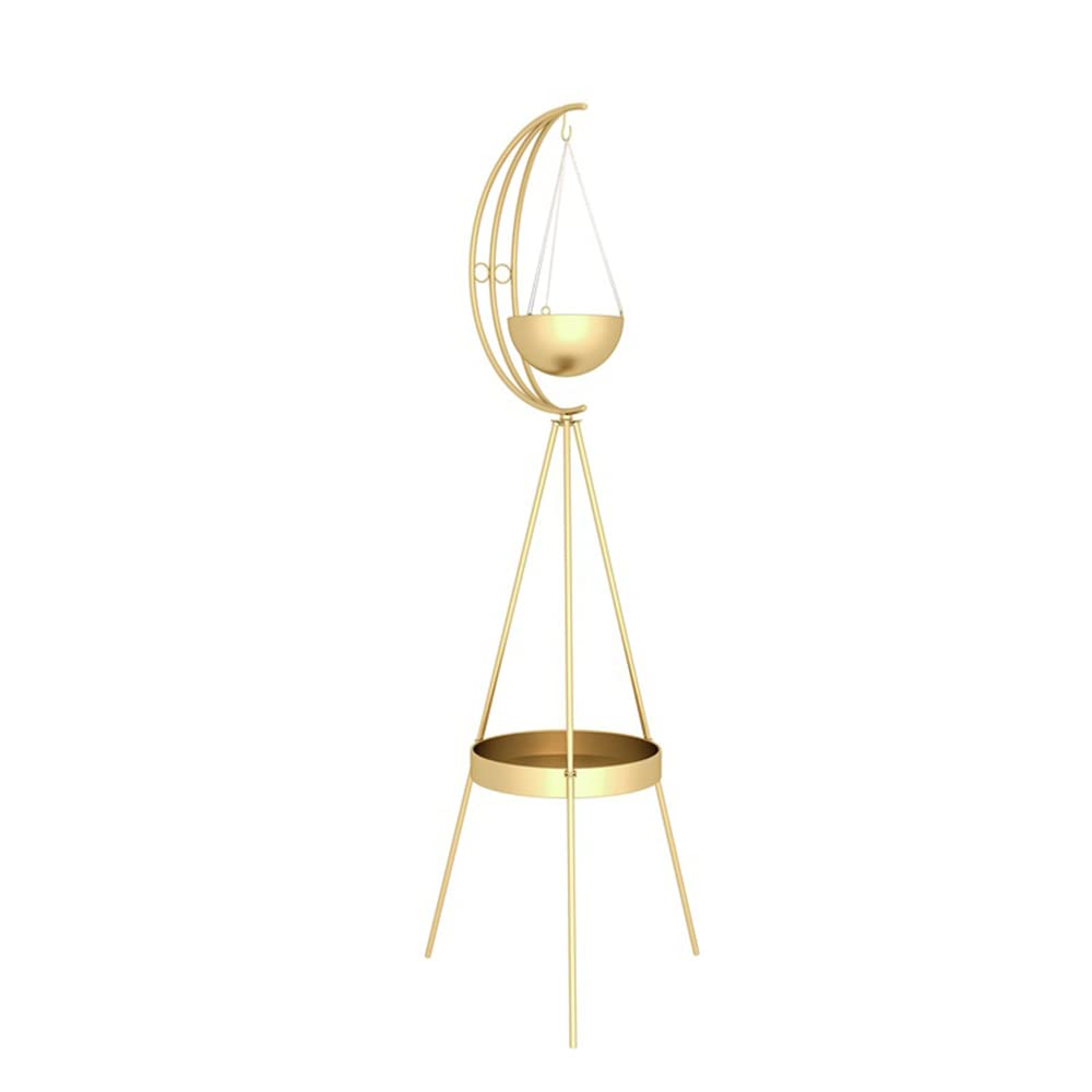 Metall-Pflanzenhalter für drinnen und draußen, modernes Eisen-Blumentöpfe-Rack, multifunktionales Ausstellungsregal mit hängenden Pflanzgefäßen für Garten, Terrasse, Zimmer, Gold, Schwarz (Gold)