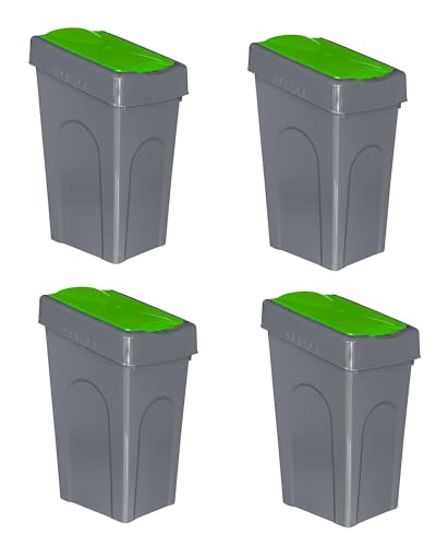 Optimal Products 50L Plastic Recycling Bin Rubbish Dustbin Kitchen Garden Recycle Waste Bin With Lid (Green, 4)