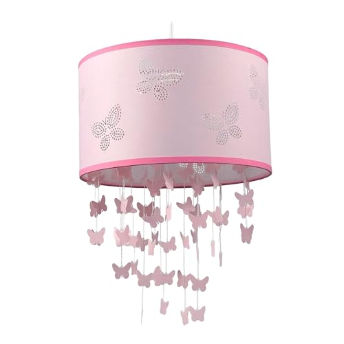 Relaxdays Lampe à Suspension pour Chambre d'enfant, Motif Papillons, Abat-Jour et Mobile, HxD : 158 x 30 cm, Rose