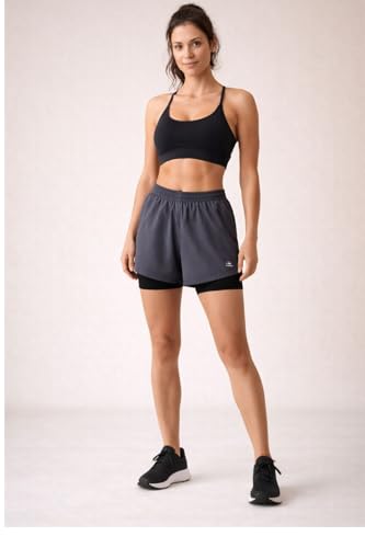 Image of Women's 2-in-1 Running Shorts | Quick-Dry Double Layer Gym Workout Shorts | Inner Compression Liner + Pockets | Lightweight Breathable Athletic Sports Shorts for Training Yoga