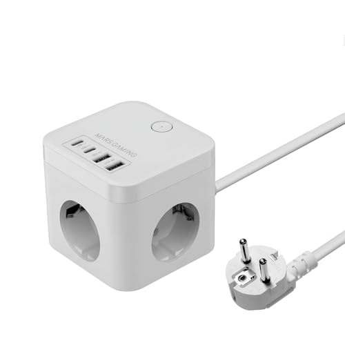 Mars Gaming MD-CUBE35, Powercube Multifonction Compact, 3x Prises SCHUKO + 2x USB-C + 2x USB-A, Charge Rapide PD 35W, Technologie GaN, Câble 1.8m, Bouton...
