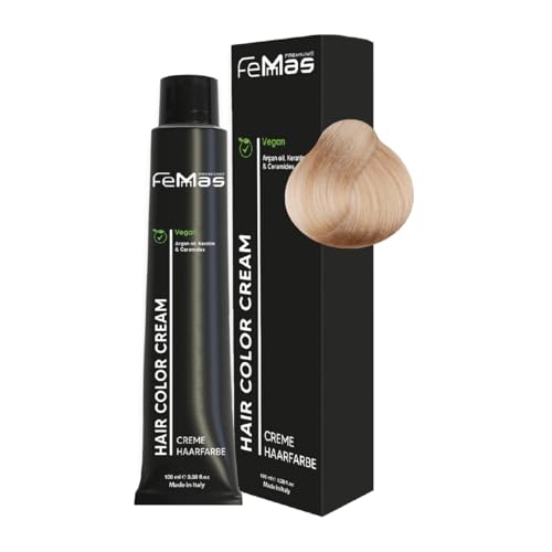FemMas Haarfarbe Hell Lichtblond Sand 10.7 I Creme Haarfarbe mit Arganöl, Keratin & Ceramiden I Als dauerhafte Haarfärbung oder Tönung für strahlende, haltbare Farbergebnisse I 100 ml