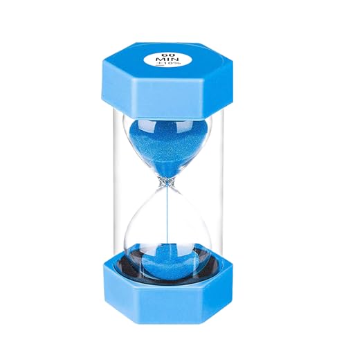 SuLiao Reloj de arena de 60 minutos, reloj de arena de plástico de 60 minutos, reloj de arena azul pequeño de 60 minutos, temporizador de cristal de arena de colores para niños, juegos, aula, cocina