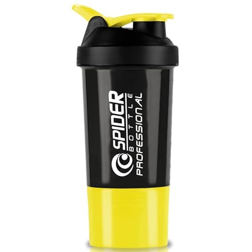 Image of Zyro Spider Gym Shaker Bottle, Shakers for Protein Shake 500 Ml with 1 Storage Compartment Gym protein shaker for workout (Pack of 1,Yellow)