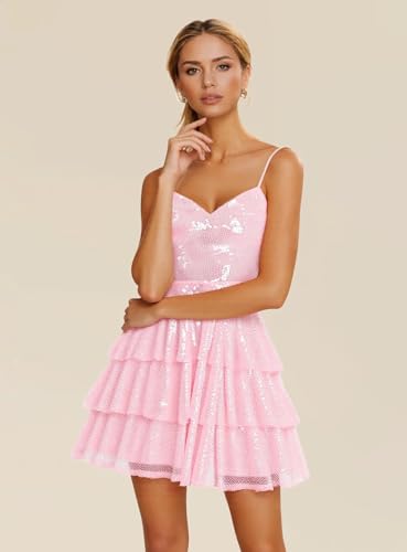 Sequin Short Homecoming Dresses for Teens Spaghetti Straps A-line Ruffles Prom Dresses2