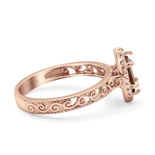 OMRANII Art Deco Marquise Natural Chocolate Smoky Quartz Halo Cubic Zirconia Filigree Band Classic Style Wedding Engagement Ring Solid 925 Sterling Silver Gift For Women2