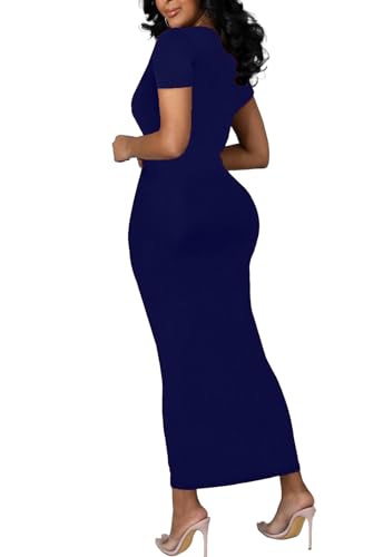 Image of Women's Long Bodycon Dresses Leopard Print Casual Maxi Club Party Tight Dress Short Sleeve