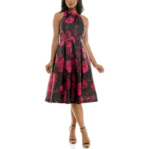 Image of Maison Tara Women's Sleeveless Floral Print Tie Halter Neck Midi Dress
