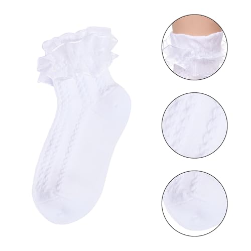 1 Pack Girls White Ruffle Socks, Comfortable Cotton Frilly Princess Style Dress Socks2