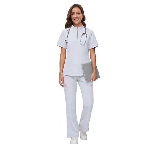 Gargey Scrubs for Women - Zip Front Top & Flare Pant Stretch Nursing Women’s Scrubs Set Medical Uniform - image 2