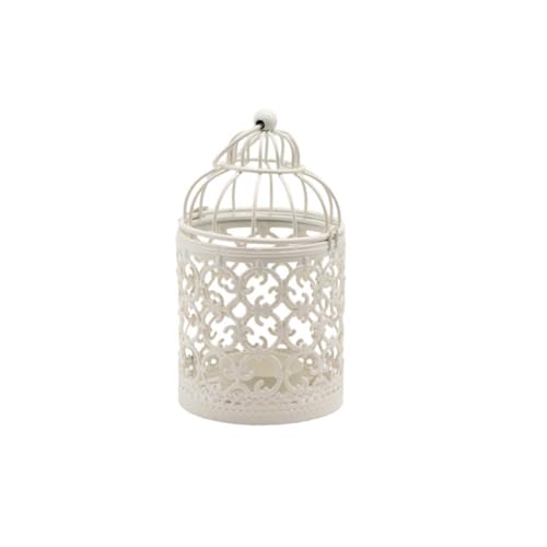 Farol de metal para candelabro, soporte para velas de jaula de pájaros de estilo europeo, soporte decorativo para velas, soporte para velas de escritorio (blanco)