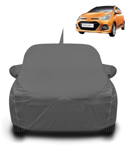 Image of Auto Hub Waterproof Car Cover Compatible with Grand i10 with Antenna & Mirror Pockets, Soft Cotton Lining, Grand i10 Car Cover Waterproof, Grey