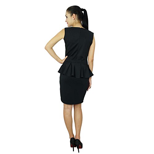 Bimba Solid Classic Peplum Wiggle Pencil Midi Dress for Women's Bodycon Formal Short Dress4