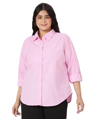 Image of Style Quotient Plus Women Blue and White Stripe Polycotton Regular Formal Shirt