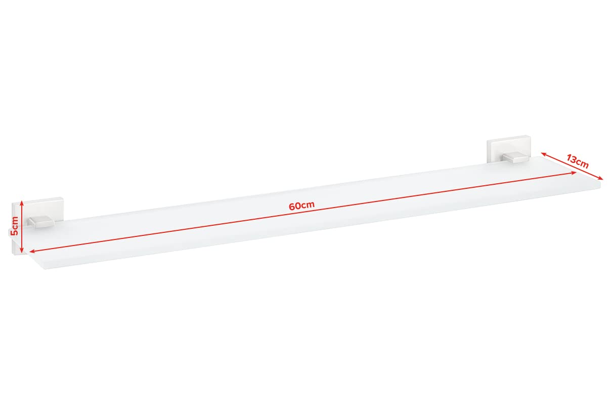 tesa EXXCLUSIV - Estantería de Cristal para Baño - Montaje sin Taladrar - Alta Fuerza de Fijación con Tecnología Power.Kit - 50 x 600 x 123 mm - Acero Inoxidable