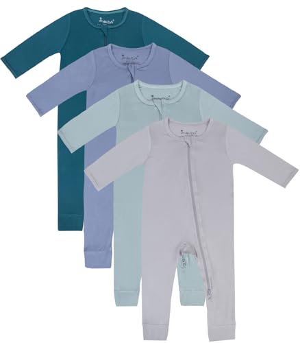 Image of Jimonda Baby Footless Pajamas,Two Zip Closure Long Sleeve Romper,Infant Clothes Pjs 4 Pcs