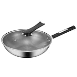 Photo Gallery qusyzd wok e padelle per saltare in padella wok in acciaio inox con coperchio, padella wok a fondo piatto da 12,5 pollici per fornelli a gas, elettrici e a induzione, manico resistente, Photo Gallery qusyzd wok e padelle per saltare in padella wok in acciaio inox con coperchio, padella wok a fondo piatto da 12,5 pollici per fornelli a gas, elettrici e a induzione, manico resistente,