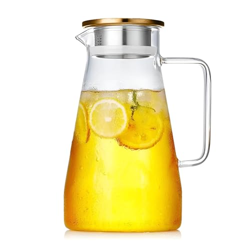Image of Borosilicate Water Jug with Lid, Stainless Steel Air Tight Lid, Iced Tea Pitcher, Water Jug, Hot Cold Water, Milk and Juice Beverage Carafes - 1800ml Water Glass Jug (Glass Water Jar)