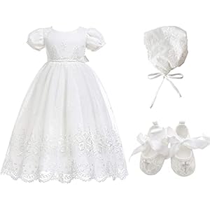Glamulice Baby-Girls Newborn Satin Christening Baptism Floral Embroidered Dress Gown Outfit